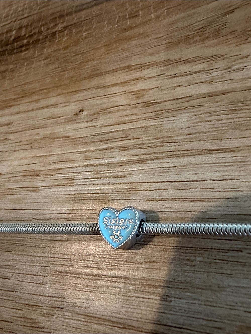 Sisters Forever Heart Charm Bead - Silver & Light Blue Enamel